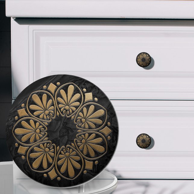 Greek Key Ornament - Black and Gold Ceramic Knob (Creator Uploaded)