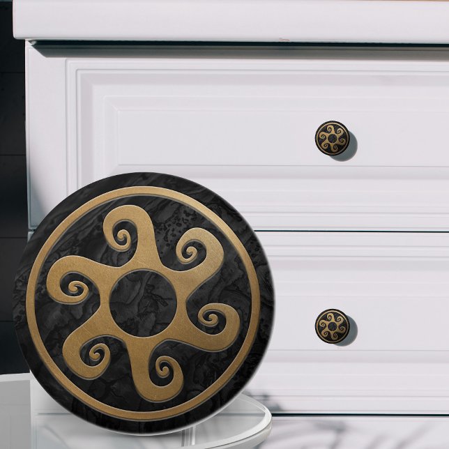 Greek Key Ornament - Black and Gold Ceramic Knob (Creator Uploaded)