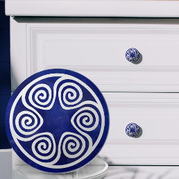 Greek Key Ornament - Blue and white Ceramic Knob