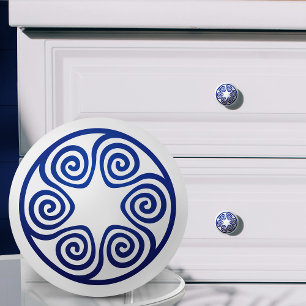 Greek Key Ornament - Blue and white Ceramic Knob
