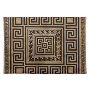 Greek Key Ornament - Greek Meander -Black on gold Cloth Placemat