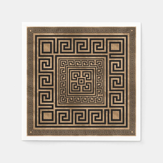 Greek Key Ornament - Greek Meander -Black on gold Napkins (Front)