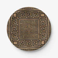Mosaic Greek Meander Greek Key Black and Gold  Leggings for Sale
