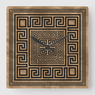 Greek Key Ornament - Greek Meander -Black on gold Square Wall Clock