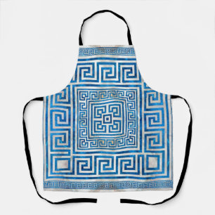 Greek Key Ornament - Greek Meander - Blue Marble Apron