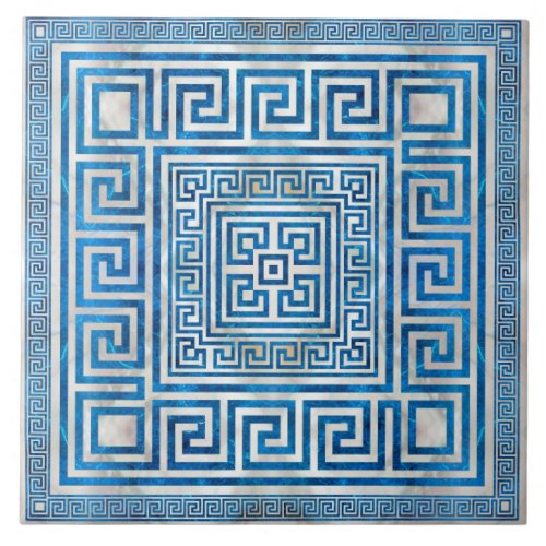 Greek Key Ornament _ Greek Meander _ Blue Marble Ceramic Tile