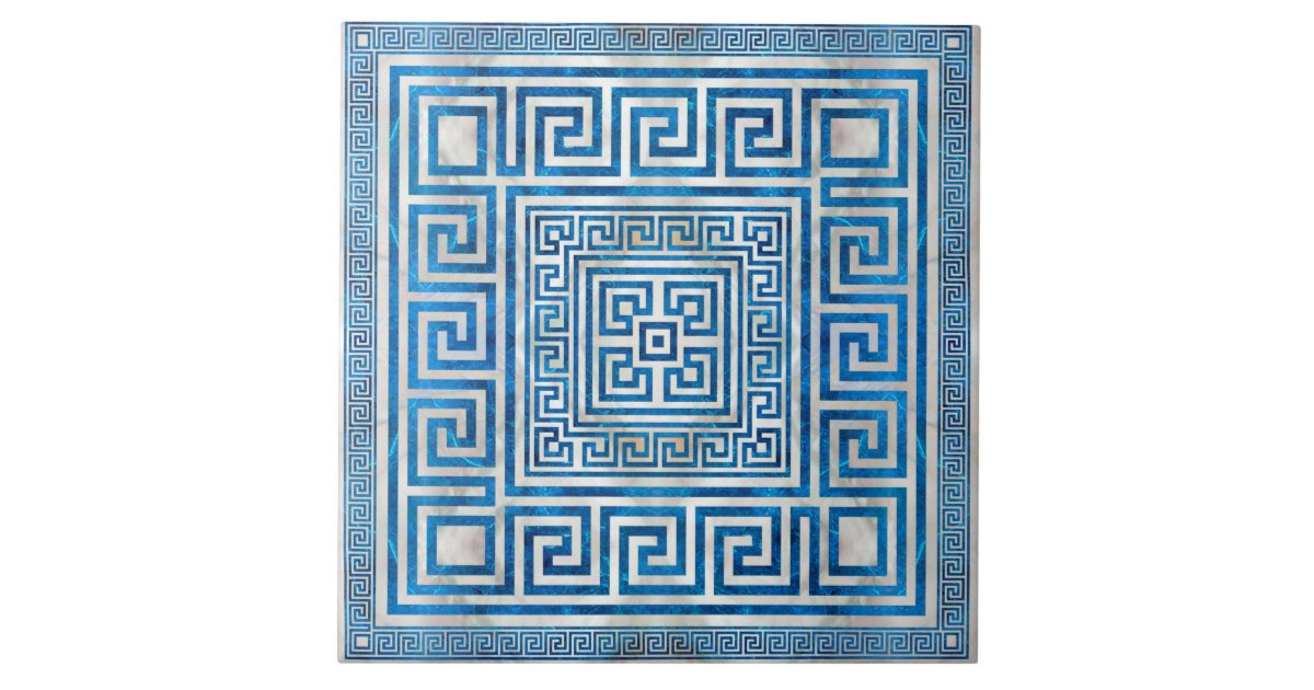 Greek Key Ornament - Greek Meander - Blue Marble Ceramic Tile | Zazzle