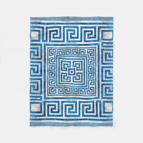 Greek Key Ornament _ Greek Meander _ Blue Marble Fleece Blanket