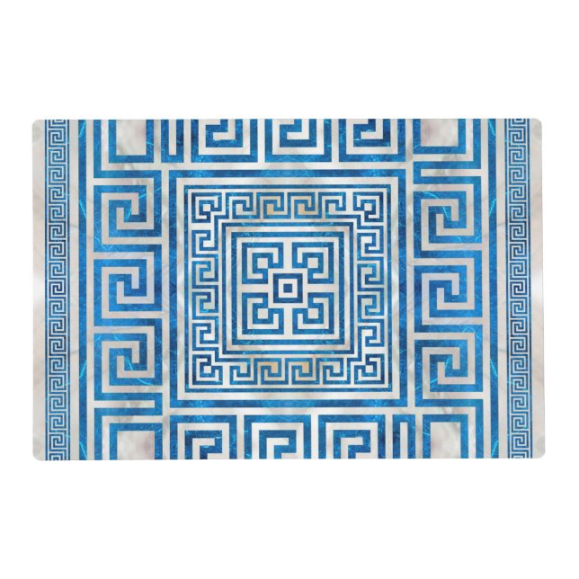 Greek Key Ornament - Greek Meander - Blue Marble Placemat (Front)