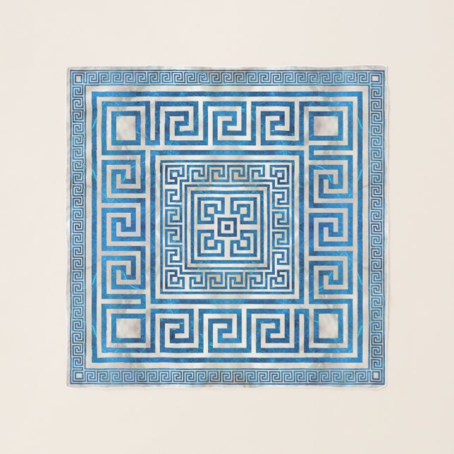 Greek Key Ornament - Greek Meander - Blue Marble Scarf (Front)