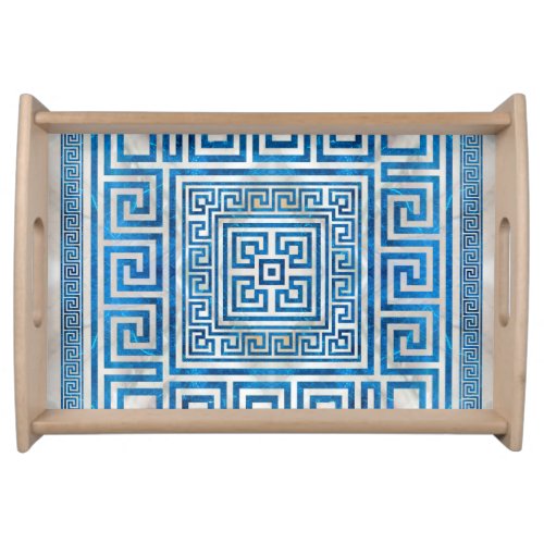 Greek Key Ornament _ Greek Meander _ Blue Marble Serving Tray