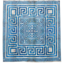 Greek Key Ornament - Greek Meander - Blue Marble Shower Curtain