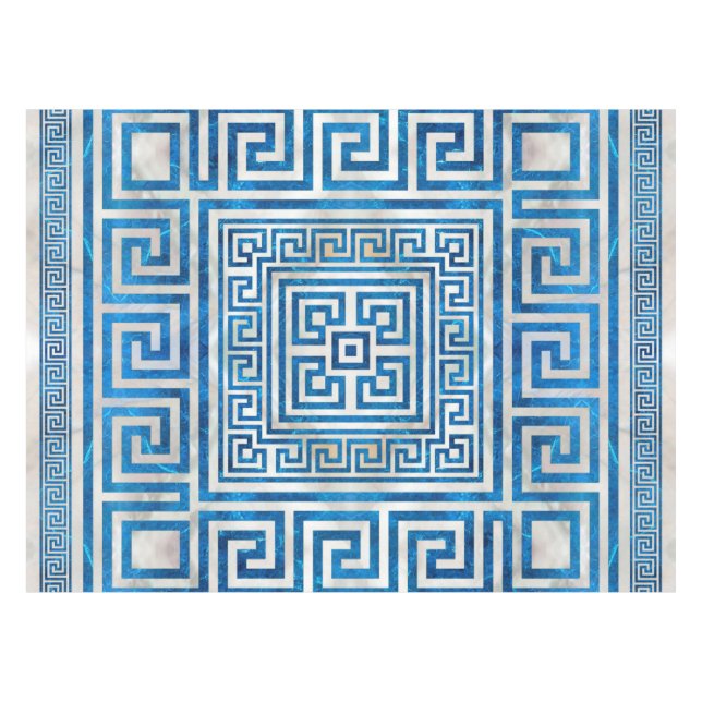 Greek Key Ornament - Greek Meander - Blue Marble Tablecloth (Front (Horizontal))