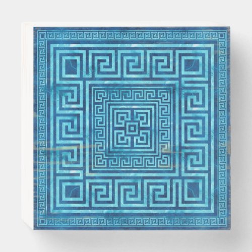 Greek Key Ornament _ Greek Meander _ Blue Marble Wooden Box Sign