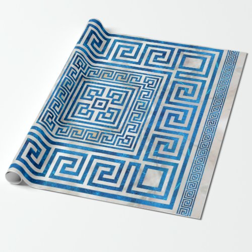 Greek Key Ornament _ Greek Meander _ Blue Marble Wrapping Paper