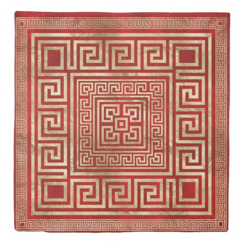 Greek Key Ornament - Greek Meander - Deep Red Duvet Cover