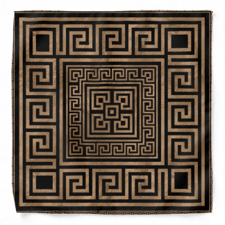 Greek Key Ornament - Greek Meander -Gold on Black Bandana