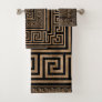 Greek Key Ornament - Greek Meander -Gold on Black Bath Towel Set