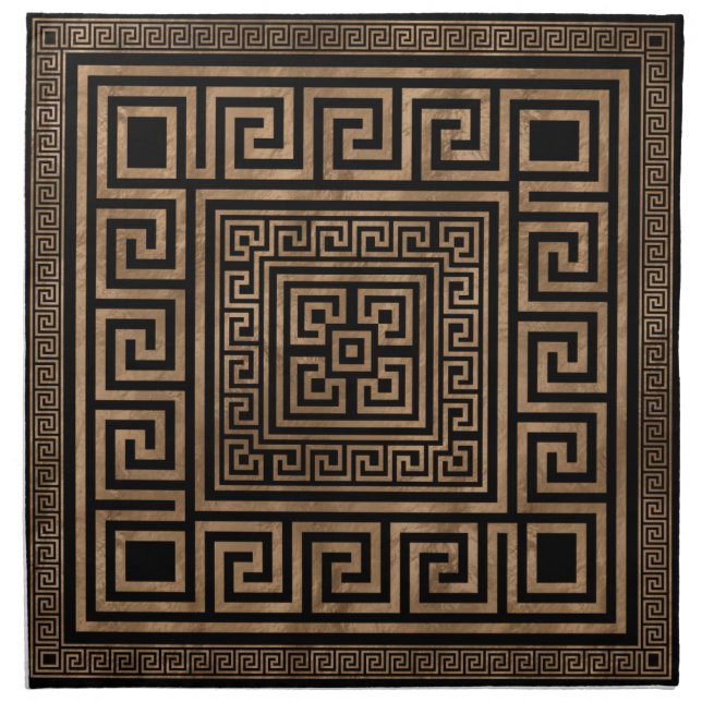 Greek Key Ornament - Greek Meander -Gold on Black Cloth Napkin (Front)