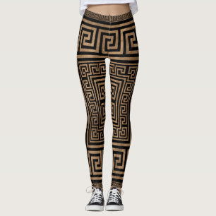 Greek Key Ornament - Greek Meander -Gold on Black Leggings