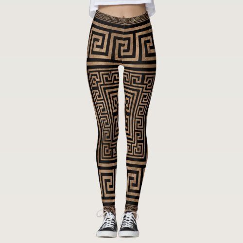 Greek Key Ornament _ Greek Meander _Gold on Black Leggings