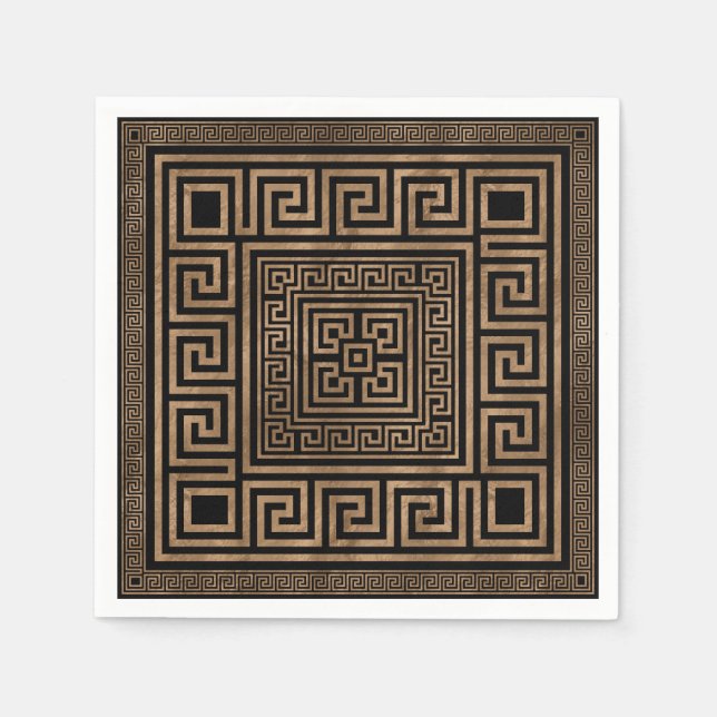 Greek Key Ornament - Greek Meander -Gold on Black Napkins (Front)