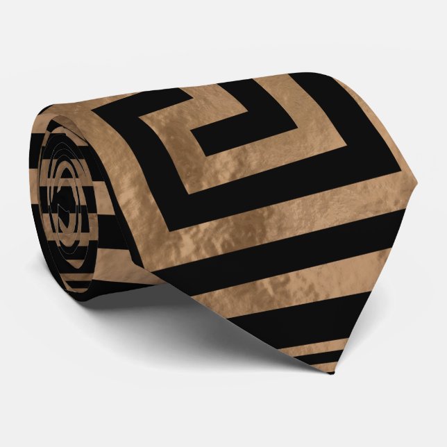 Greek Key Ornament - Greek Meander -Gold on Black Neck Tie (Rolled)