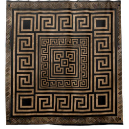Greek Key Ornament - Greek Meander -Gold on Black Shower Curtain