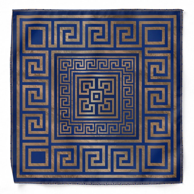 Greek Key Ornament - Greek Meander -gold on blue Bandana (Front)