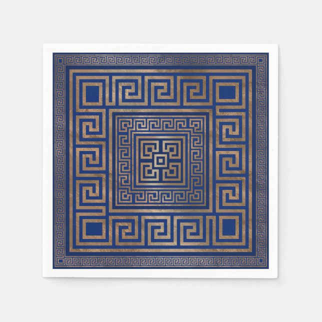 Greek Key Ornament - Greek Meander -gold on blue Napkins (Front)