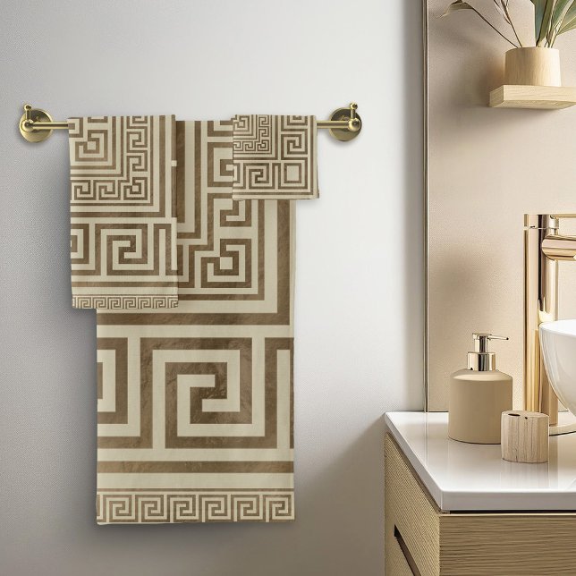 Greek Key Ornament - Greek Meander - Pastel Gold Bath Towel Set (Creator Uploaded)