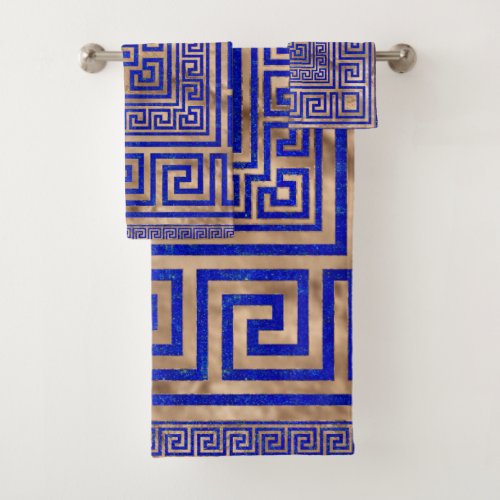 Greek Key Ornament _ Lapis Lazuli and Gold Bath Towel Set