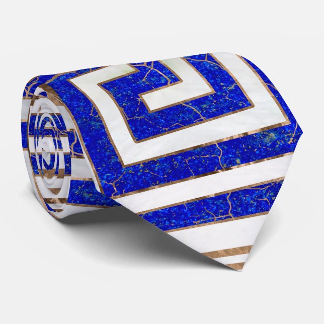 Greek Key Ornament - Lapis Lazuli and Gold Neck Tie (Rolled)
