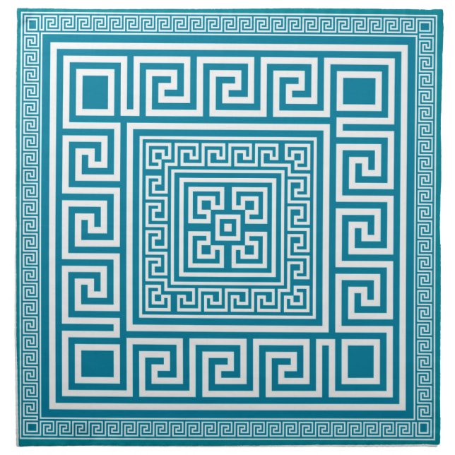 Greek Key Ornament - White on teal Cloth Napkin (Front)