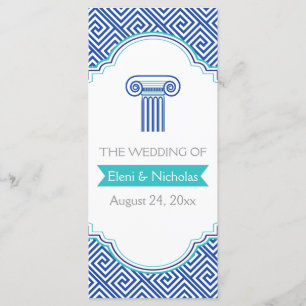 Greek key pattern and blue column wedding program