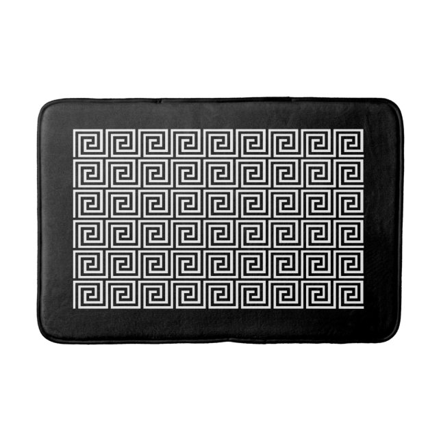 Greek Key Pattern, Black and White Bath Mat (Front)