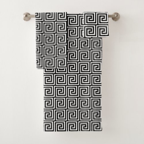 Greek Key Pattern Black and White Bath Towel Set