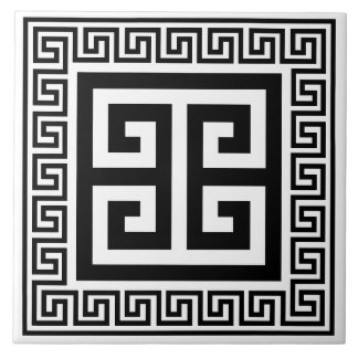 Greek Key Pattern Black Design Ceramic Tile