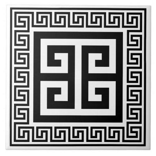 Greek Key Pattern Black Design Ceramic Tile