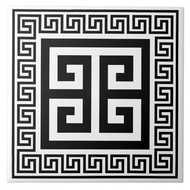 Greek Key Pattern Black Design Ceramic Tile (Front)