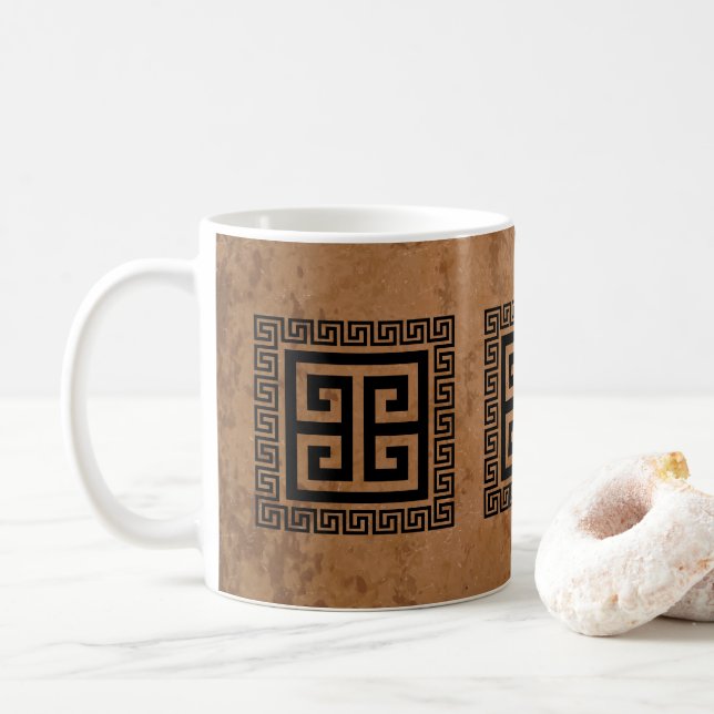 Greek Key Pattern Black Design Coffee Mug (With Donut)