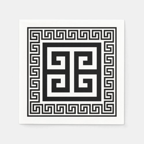 Greek Key Pattern Black Design Paper Napkins