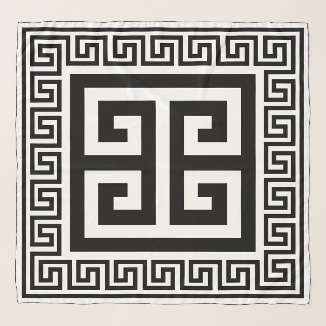 Greek Key Pattern Black Design Scarf (Front)