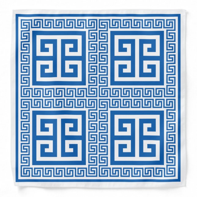 Greek Key Pattern Blue And White Bandana (Front)