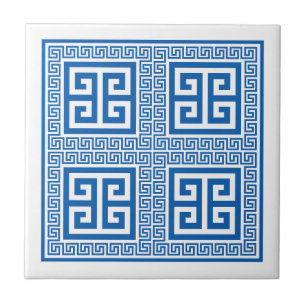 Greek Key Pattern Blue And White Ceramic Tile