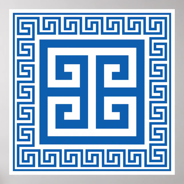 Greek Key Pattern Blue And White Design Poster | Zazzle