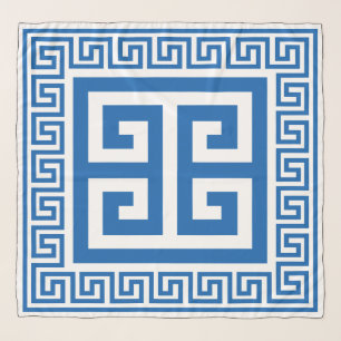Greek Key Pattern Blue And White Design Scarf