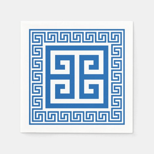 Greek Key Pattern Blue And White Paper Napkins