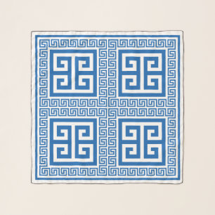 Greek Key Pattern Blue And White Scarf