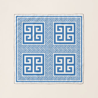 Greek Key Pattern Blue And White Scarf